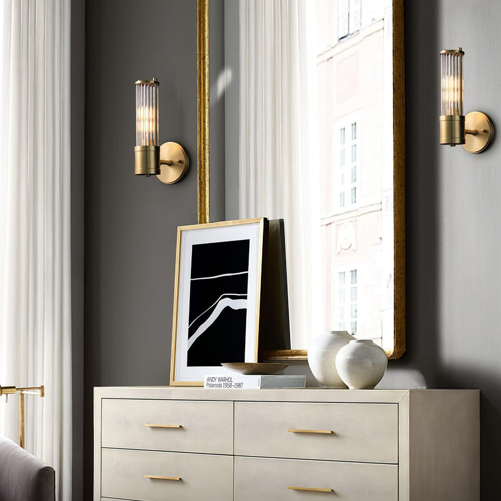 Faelora Ribbed Glass Brass Wall Lamp