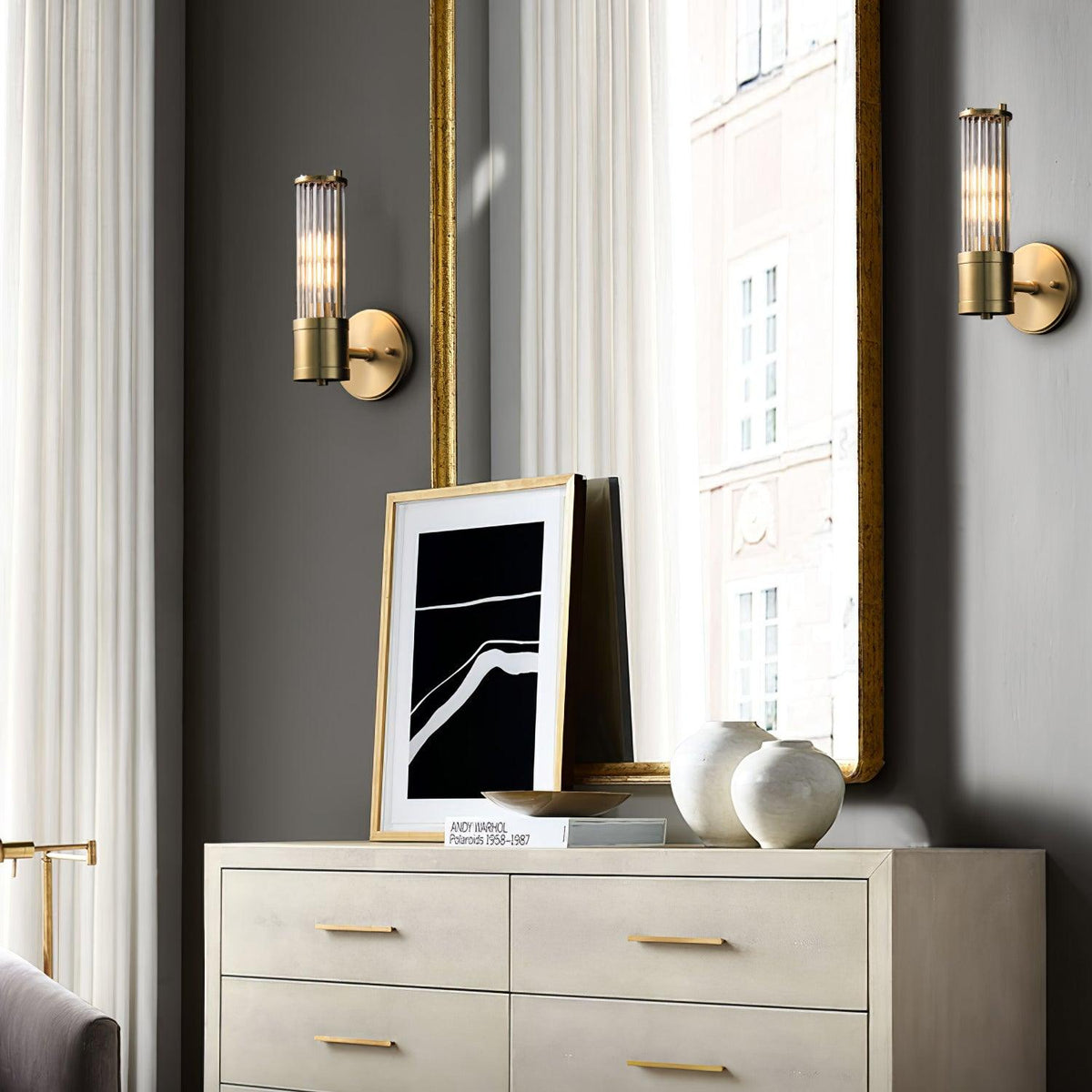 Faelora Ribbed Glass Brass Wall Lamp