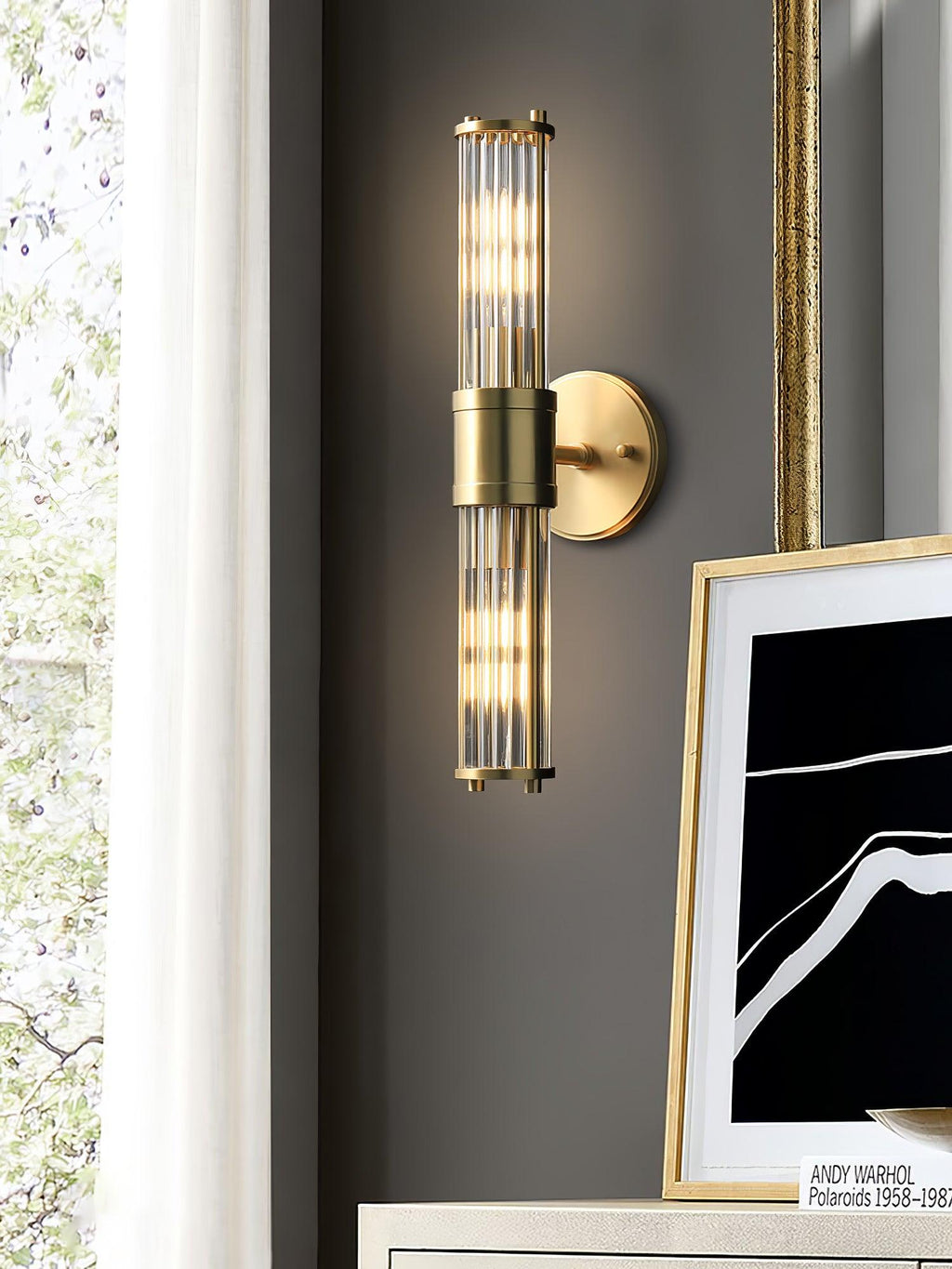 Faelora Ribbed Glass Brass Wall Lamp