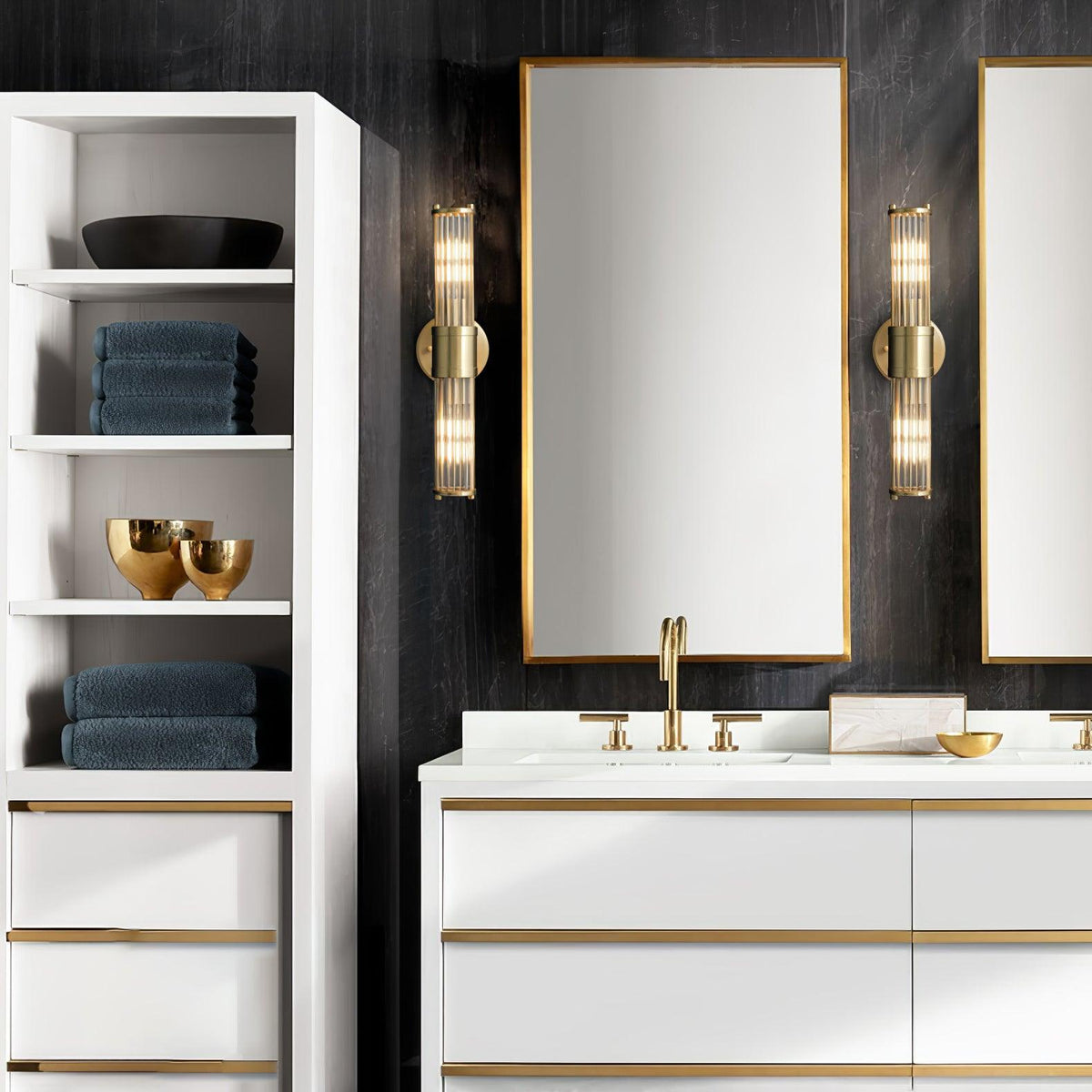 Faelora Ribbed Glass Brass Wall Lamp