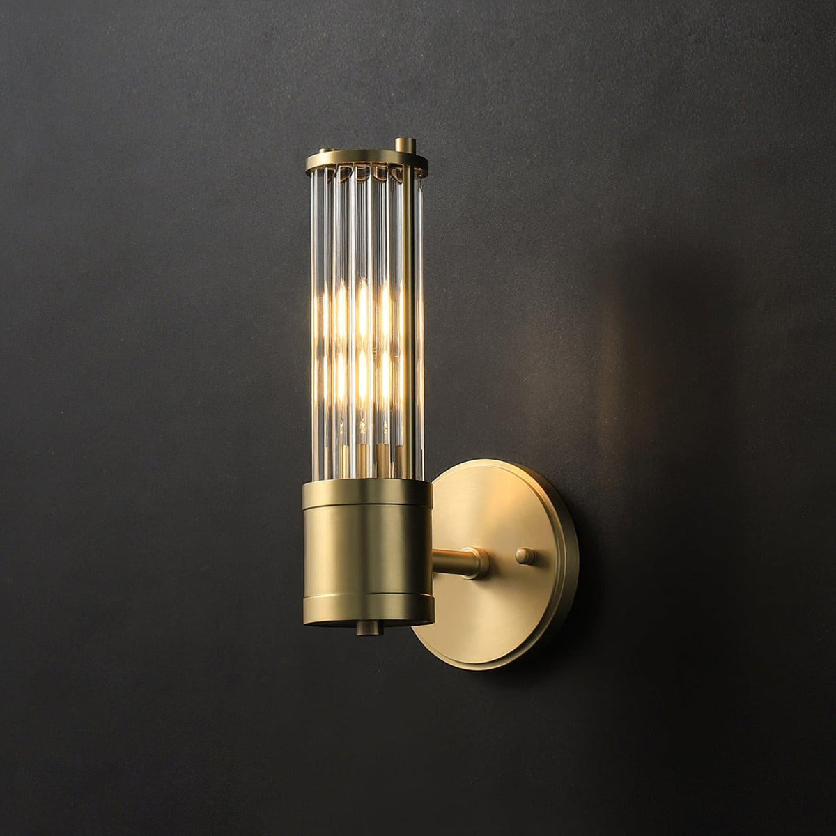 Faelora Ribbed Glass Brass Wall Lamp#Size_11.8″#Finish_Brass & Clear