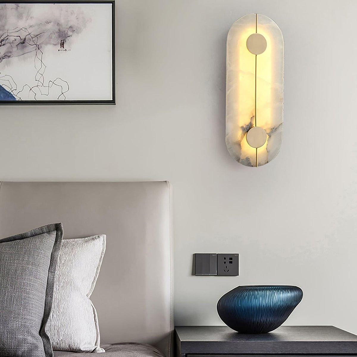 Dovaire Vintage Alabaster Brass Wall Lamp