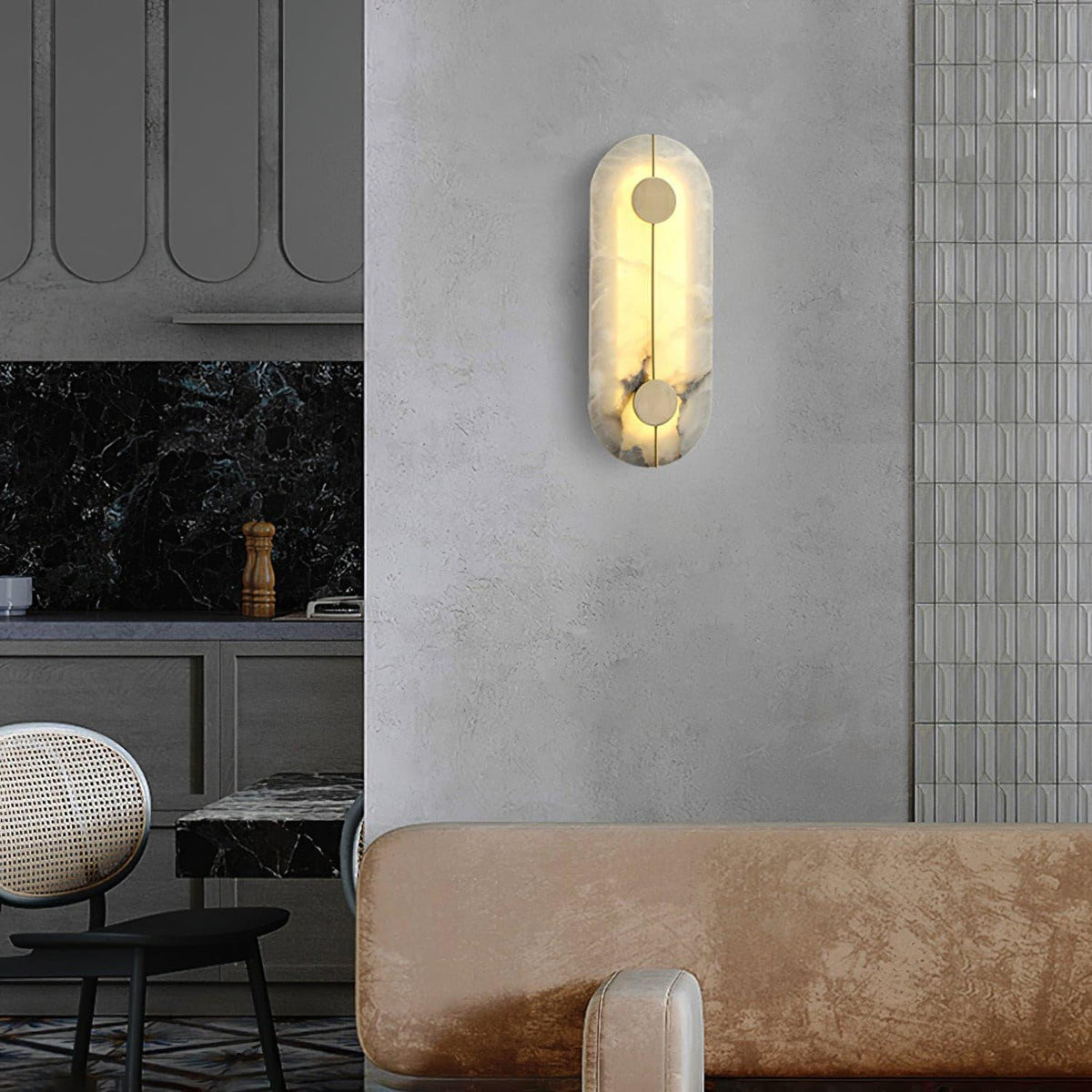 Dovaire Vintage Alabaster Brass Wall Lamp