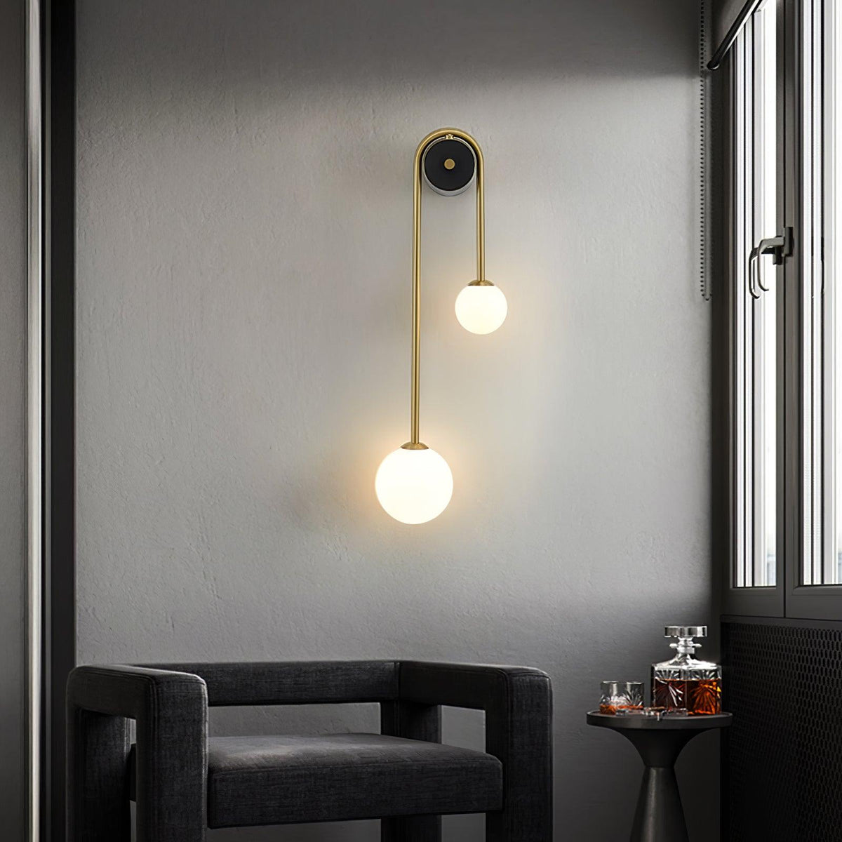 Novalisse 2-Light Glass Brass Arc Wall Lamp