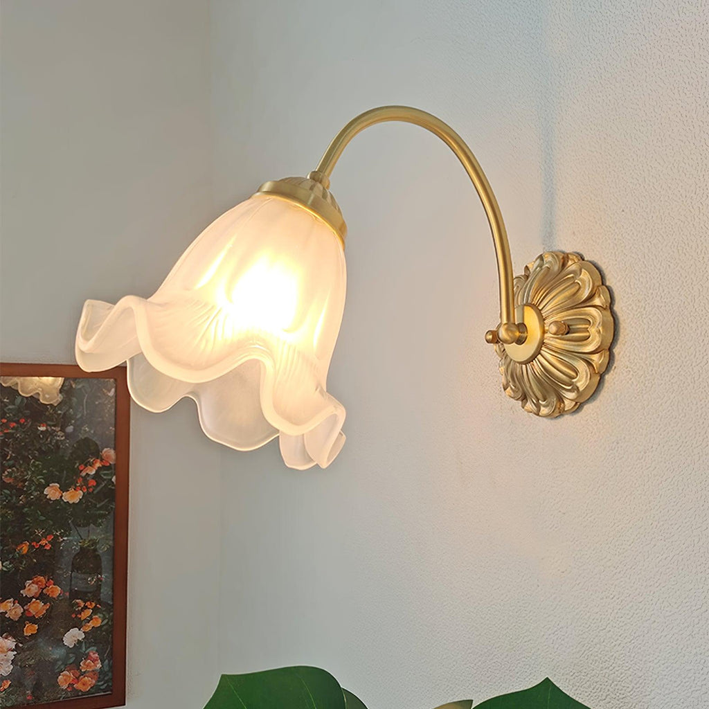 Grevienne Floral Glass Brass Wall Lamp