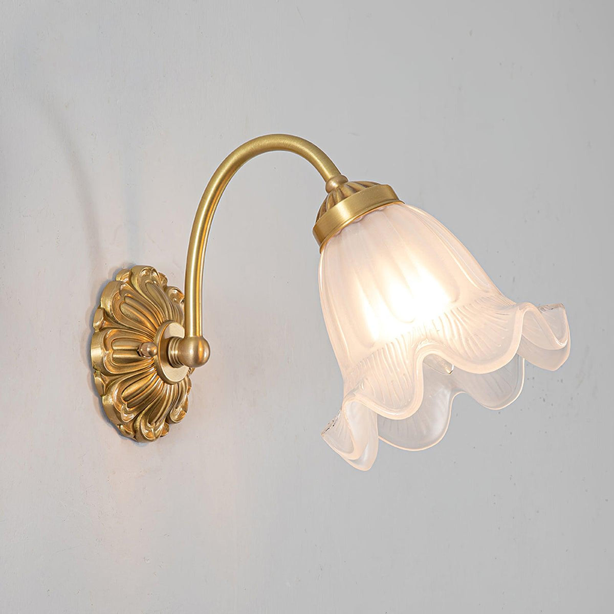 Grevienne Floral Glass Brass Wall Lamp#Finish_Brass+Opaque glass