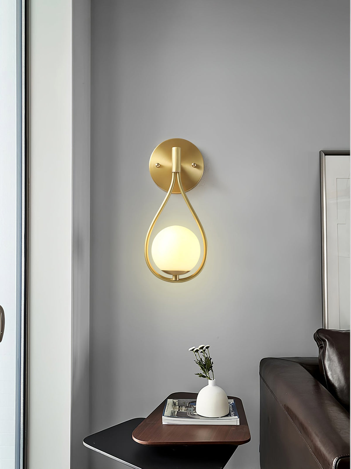 Kelmora Glass Brass Vanity Wall Lamp