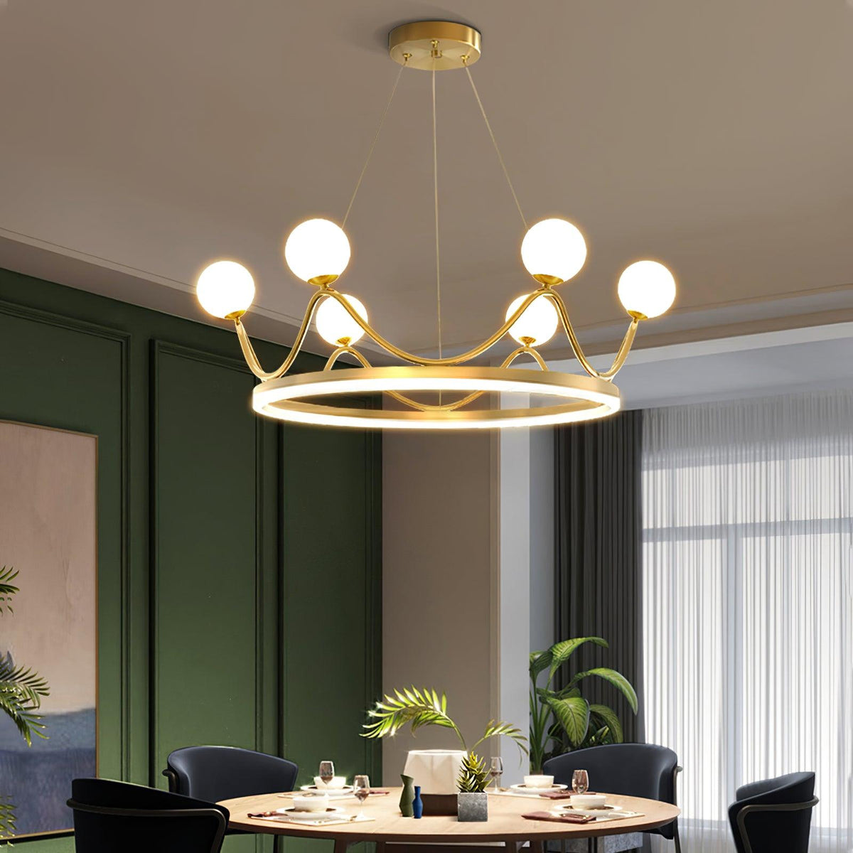Orlienne Crown Brass Glass Chandelier