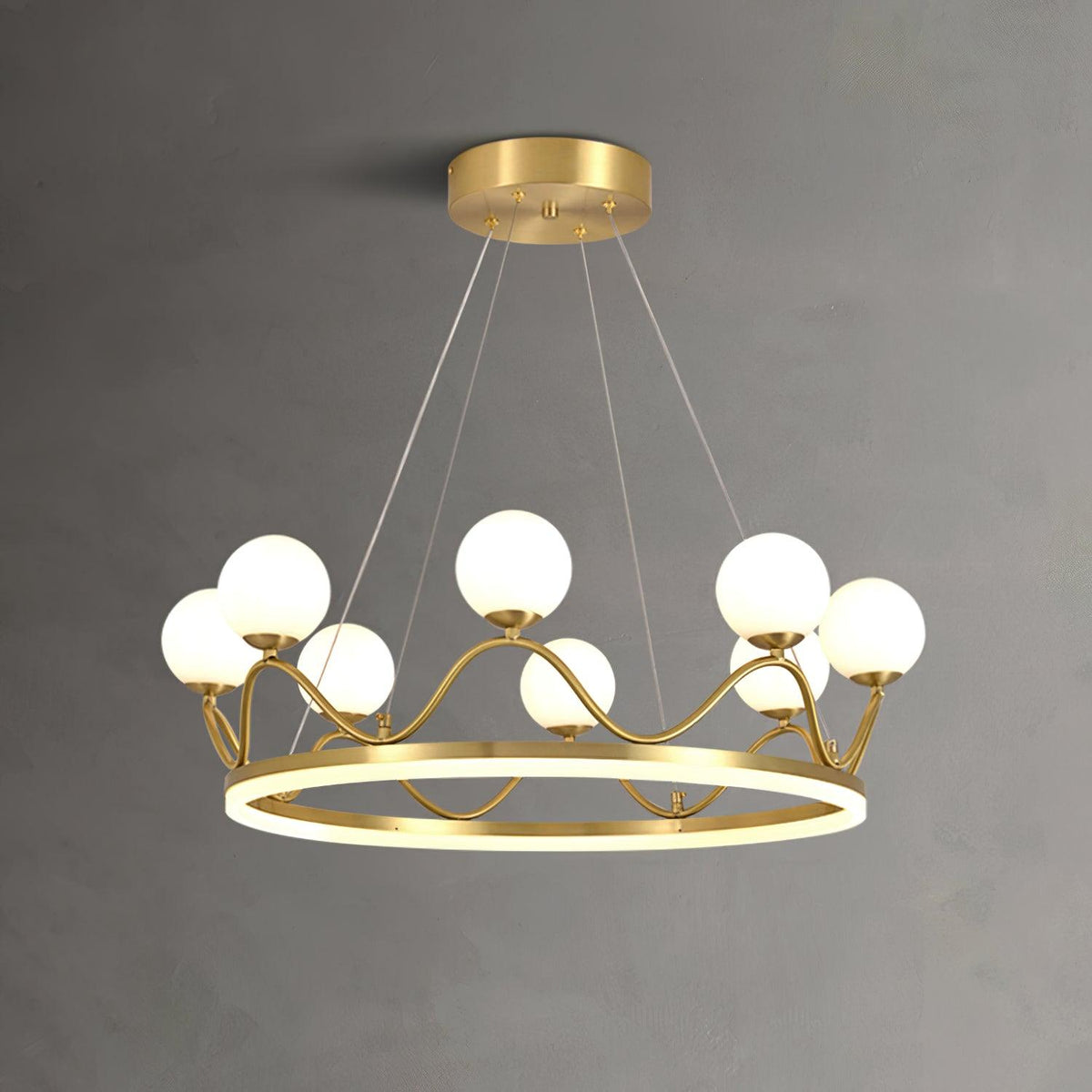 Orlienne Crown Brass Glass Chandelier#Size_31.4″#Finish_Brass + White