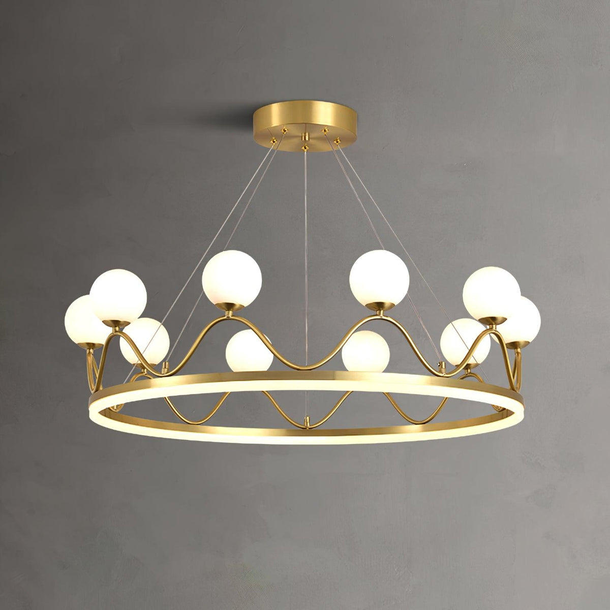 Orlienne Crown Brass Glass Chandelier#Size_39.3″#Finish_Brass + White