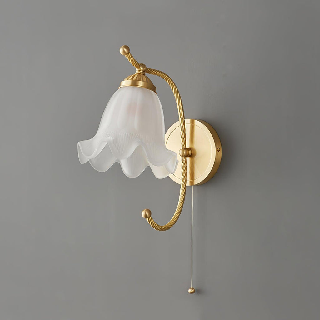 Elarisse Floral Glass Brass Wall Lamp#Finish_Brass+Opaque glass