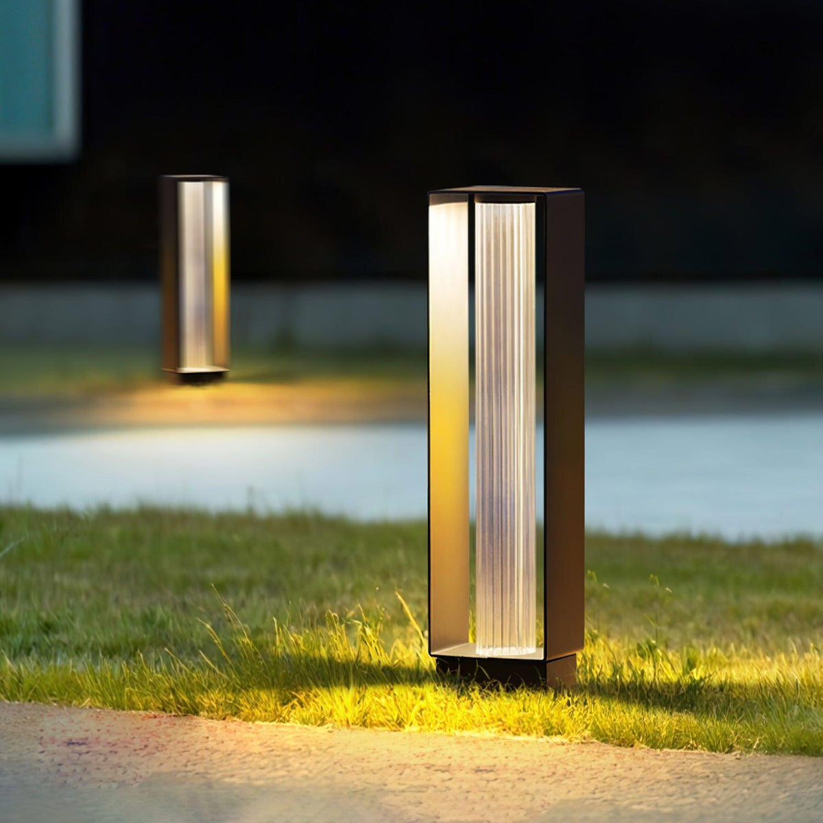 Valessia Striped Glass Outdoor Post Lamp
