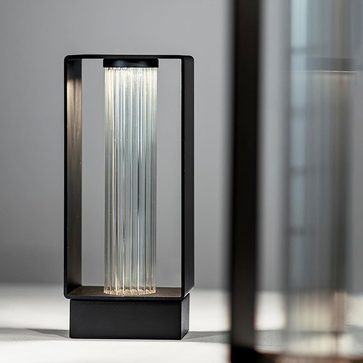 Valessia Striped Glass Outdoor Post Lamp#Size_W 4.5″ x H 15.7″#Kelvin range_Warm Light