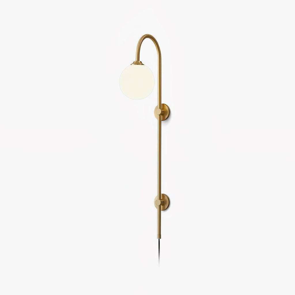 Mirevane Plug-In Glass Globe Brass Wall Lamp