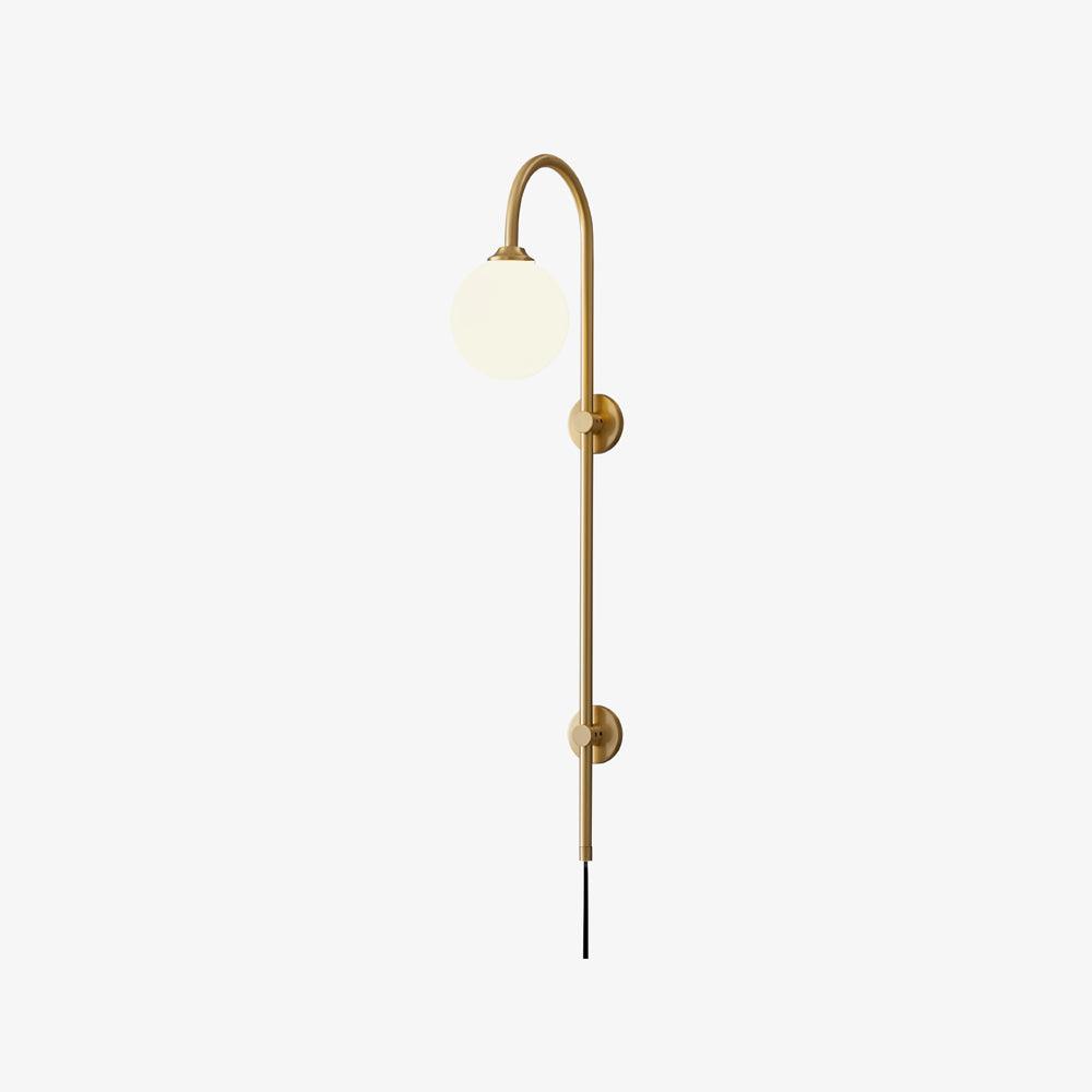 Mirevane Plug-In Glass Globe Brass Wall Lamp