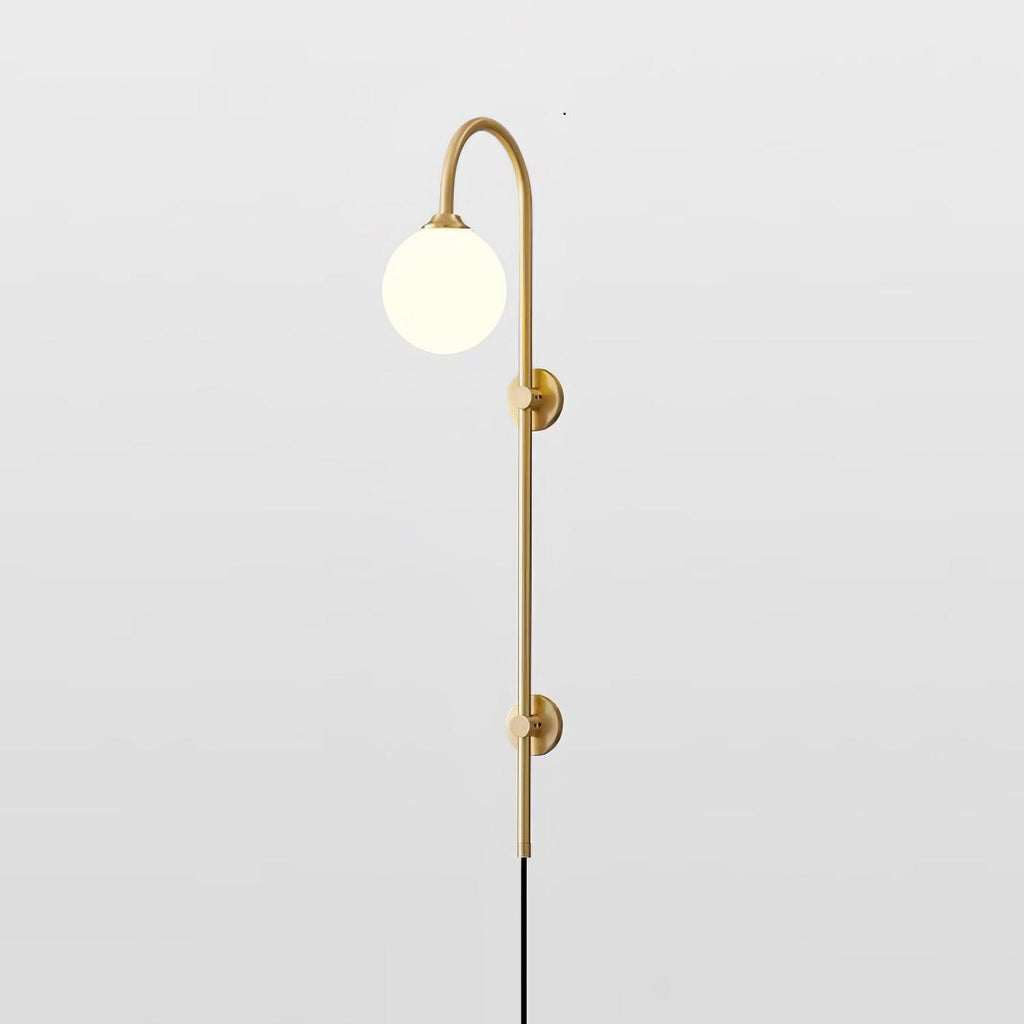 Ysoria Glass Globe Brass Wall Lamp#Size_W 4.7″ x H 23.6″#Finish_Gold & White