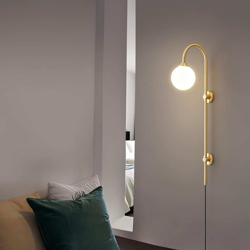 Mirevane Plug-In Glass Globe Brass Wall Lamp