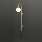 Mirevane Plug-In Glass Globe Brass Wall Lamp