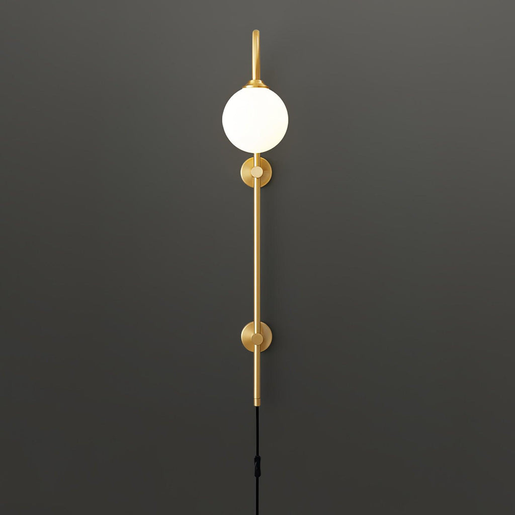 Mirevane Plug-In Glass Globe Brass Wall Lamp