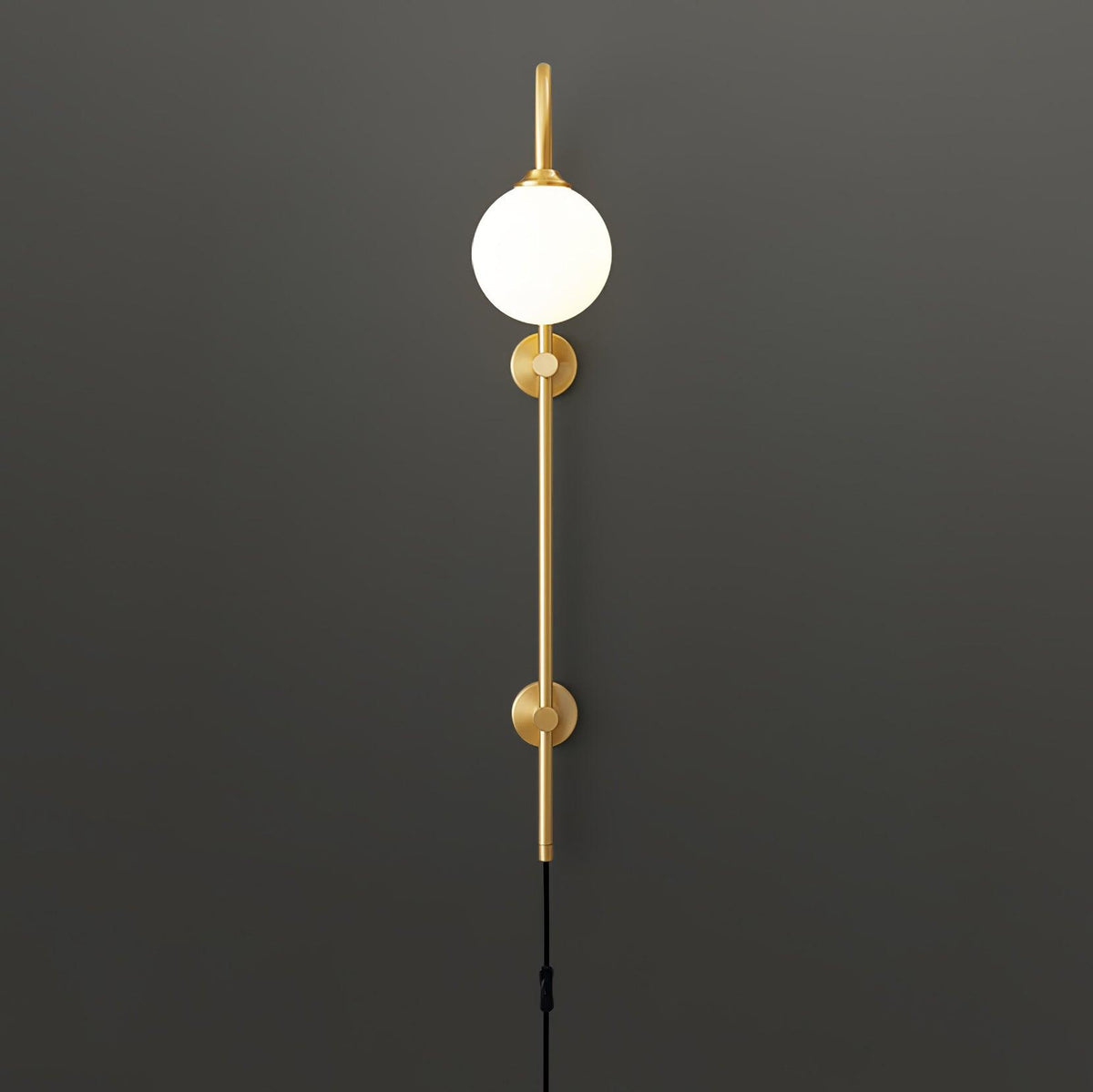 Mirevane Plug-In Glass Globe Brass Wall Lamp