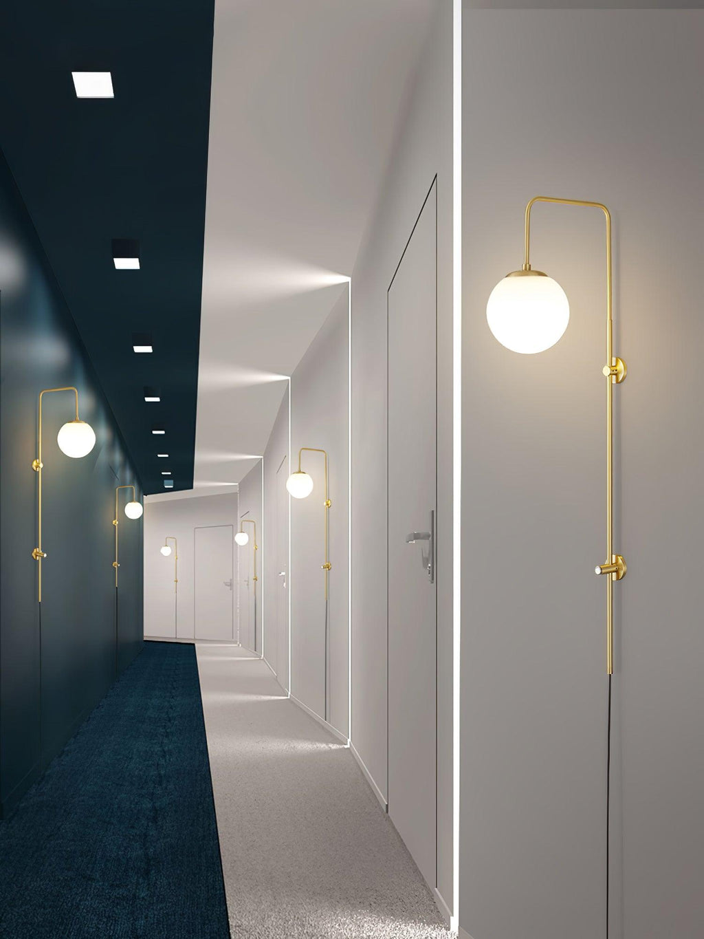 Mirevane Plug-In Glass Globe Brass Wall Lamp