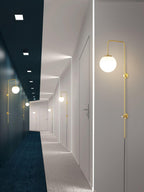 Mirevane Plug-In Glass Globe Brass Wall Lamp