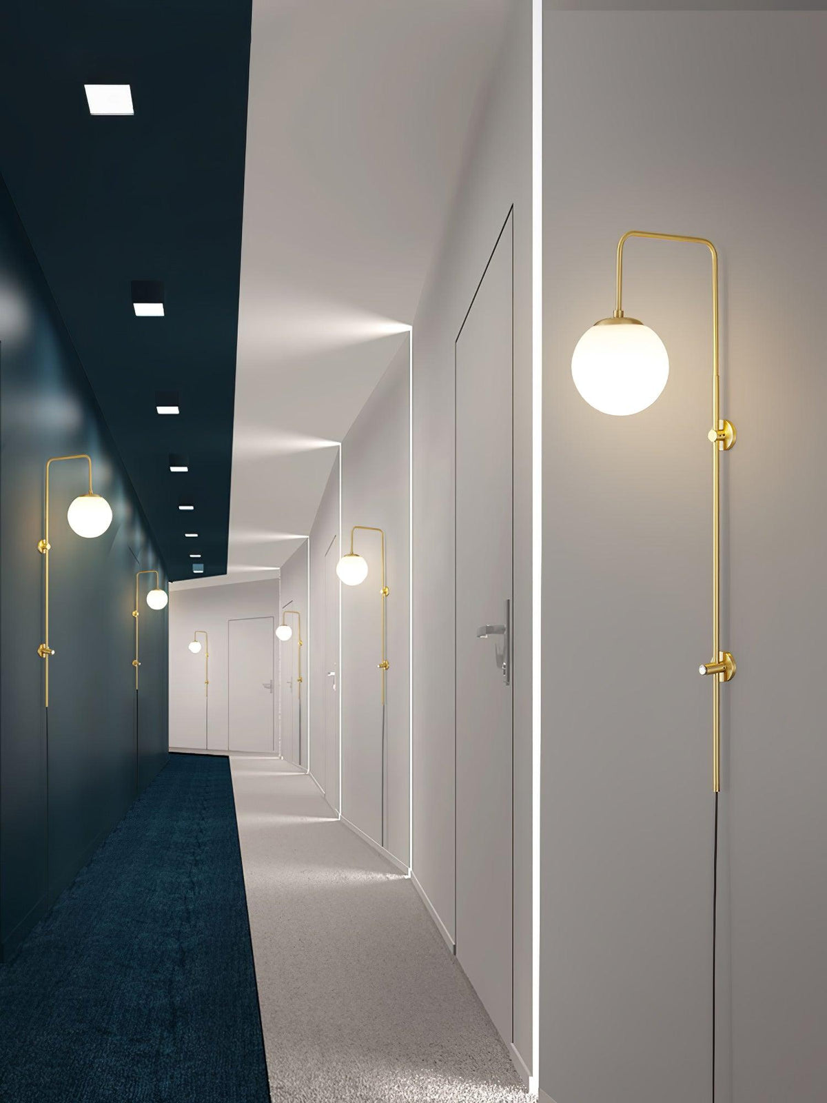 Mirevane Plug-In Glass Globe Brass Wall Lamp