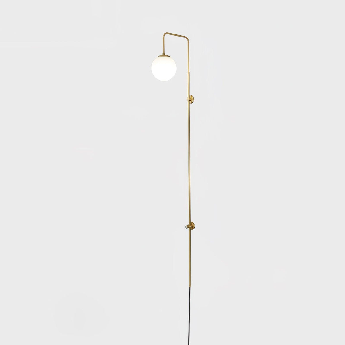 Mirevane Plug-In Glass Globe Brass Wall Lamp#Size_W 5.9″ x H 63.9″#Finish_Gold & White