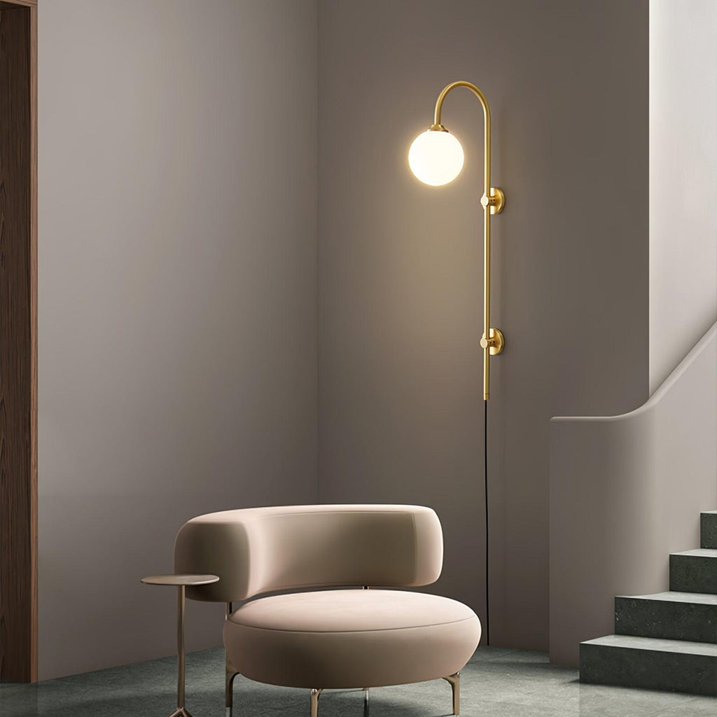Mirevane Plug-In Glass Globe Brass Wall Lamp