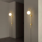Mirevane Plug-In Glass Globe Brass Wall Lamp