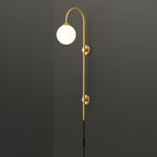 Mirevane Plug-In Glass Globe Brass Wall Lamp
