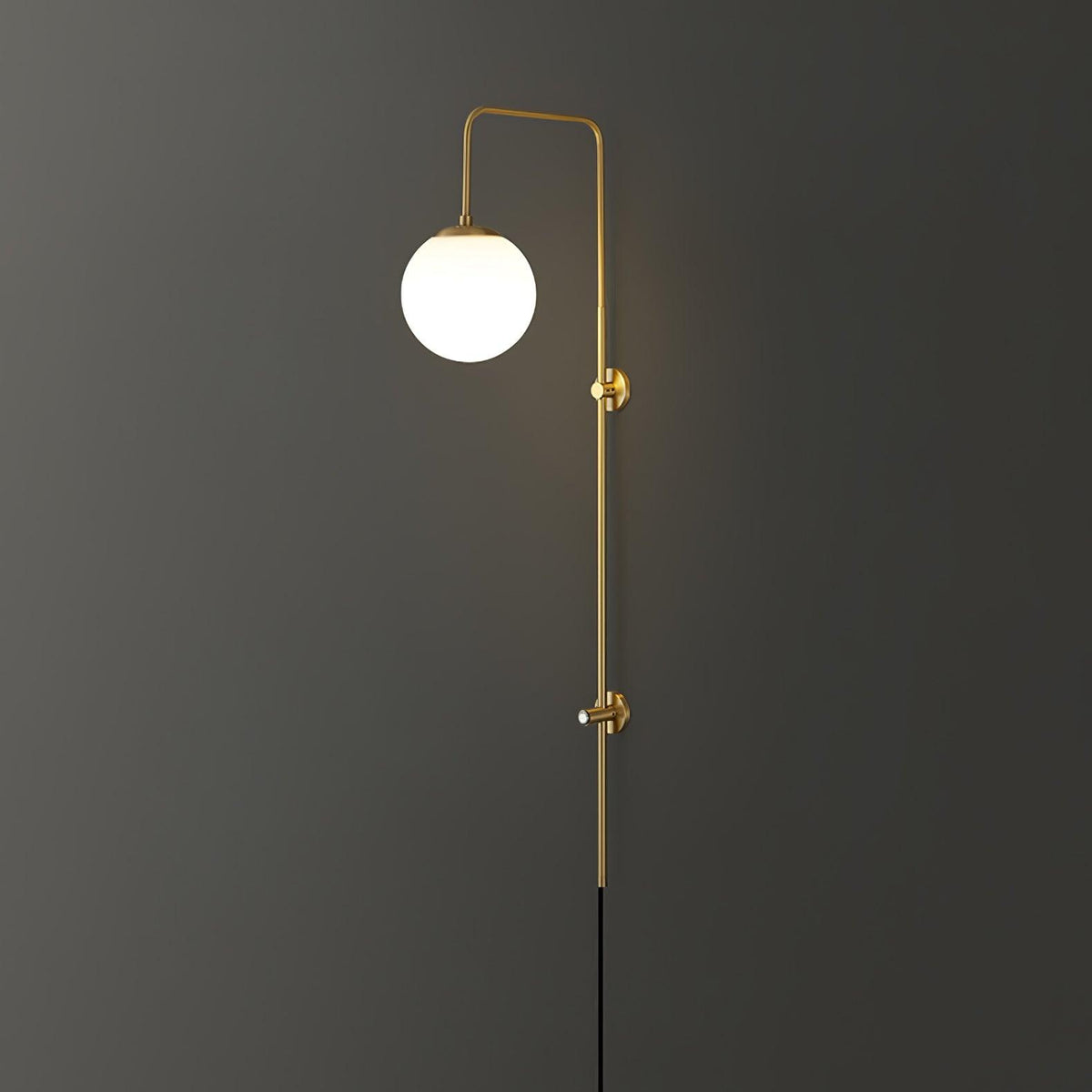 Mirevane Plug-In Glass Globe Brass Wall Lamp