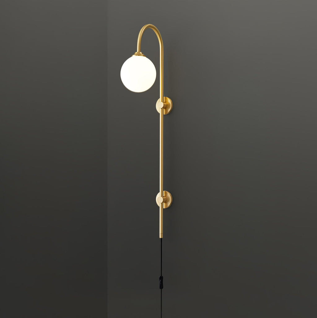Mirevane Plug-In Glass Globe Brass Wall Lamp