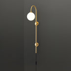 Mirevane Plug-In Glass Globe Brass Wall Lamp
