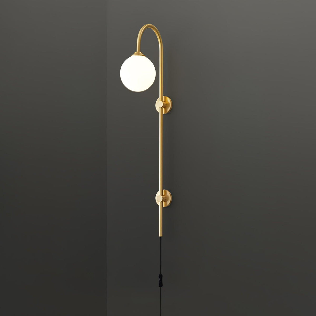 Mirevane Plug-In Glass Globe Brass Wall Lamp