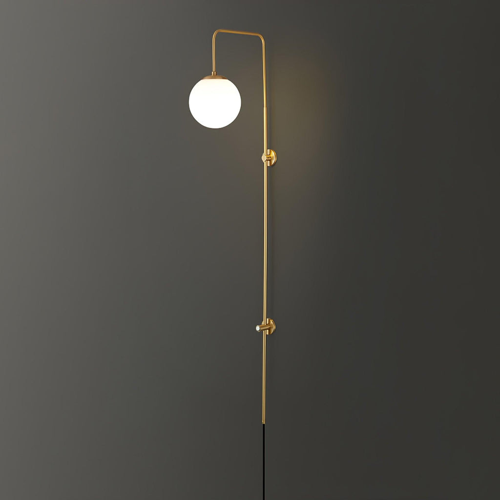 Mirevane Plug-In Glass Globe Brass Wall Lamp