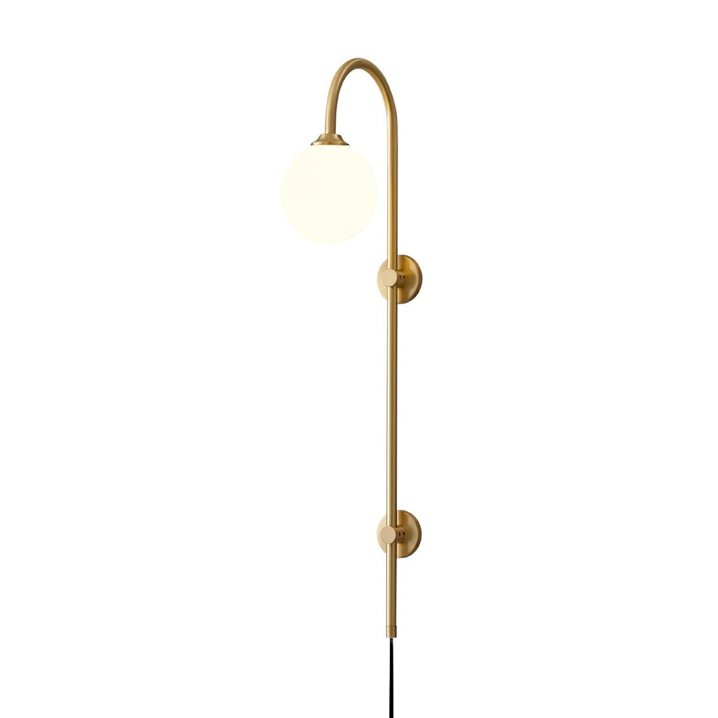 Mirevane Plug-In Glass Globe Brass Wall Lamp