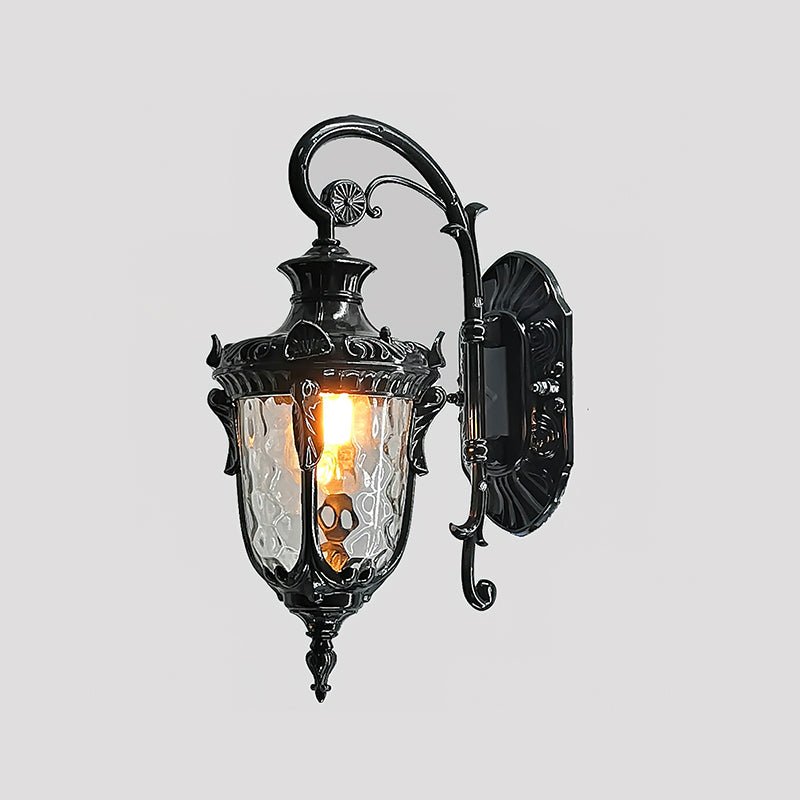 Trivelle Heritage Glass Brass Outdoor Wall Lamp#Finish_Black