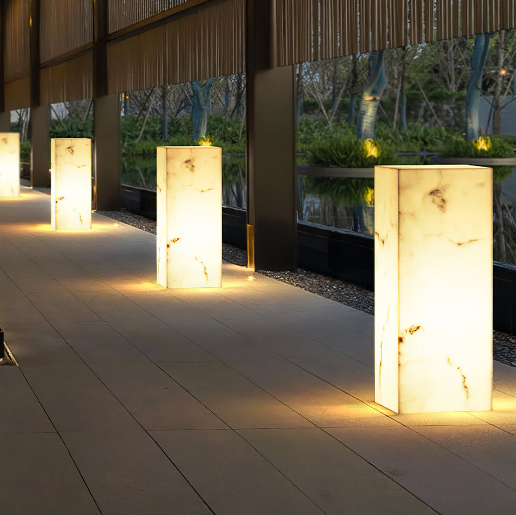 Sylvarin Faux Marble Cube Outdoor Post Lamp