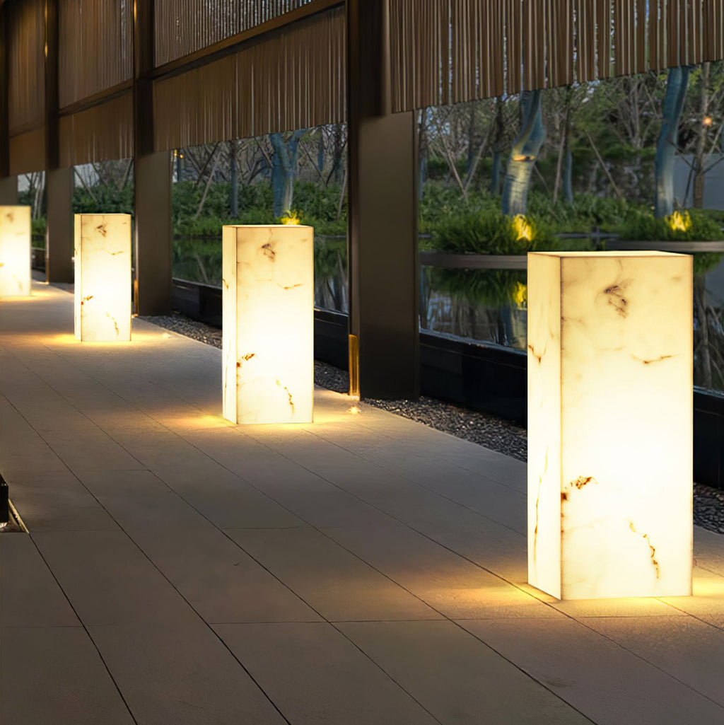 Sylvarin Faux Marble Cube Outdoor Post Lamp