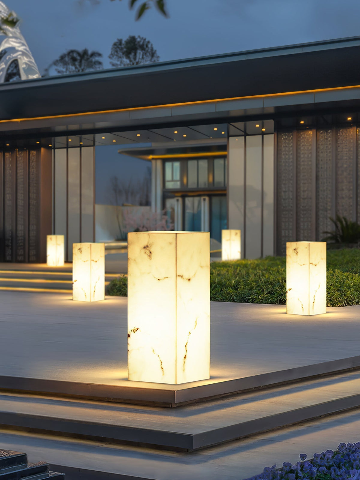 Sylvarin Faux Marble Cube Outdoor Post Lamp
