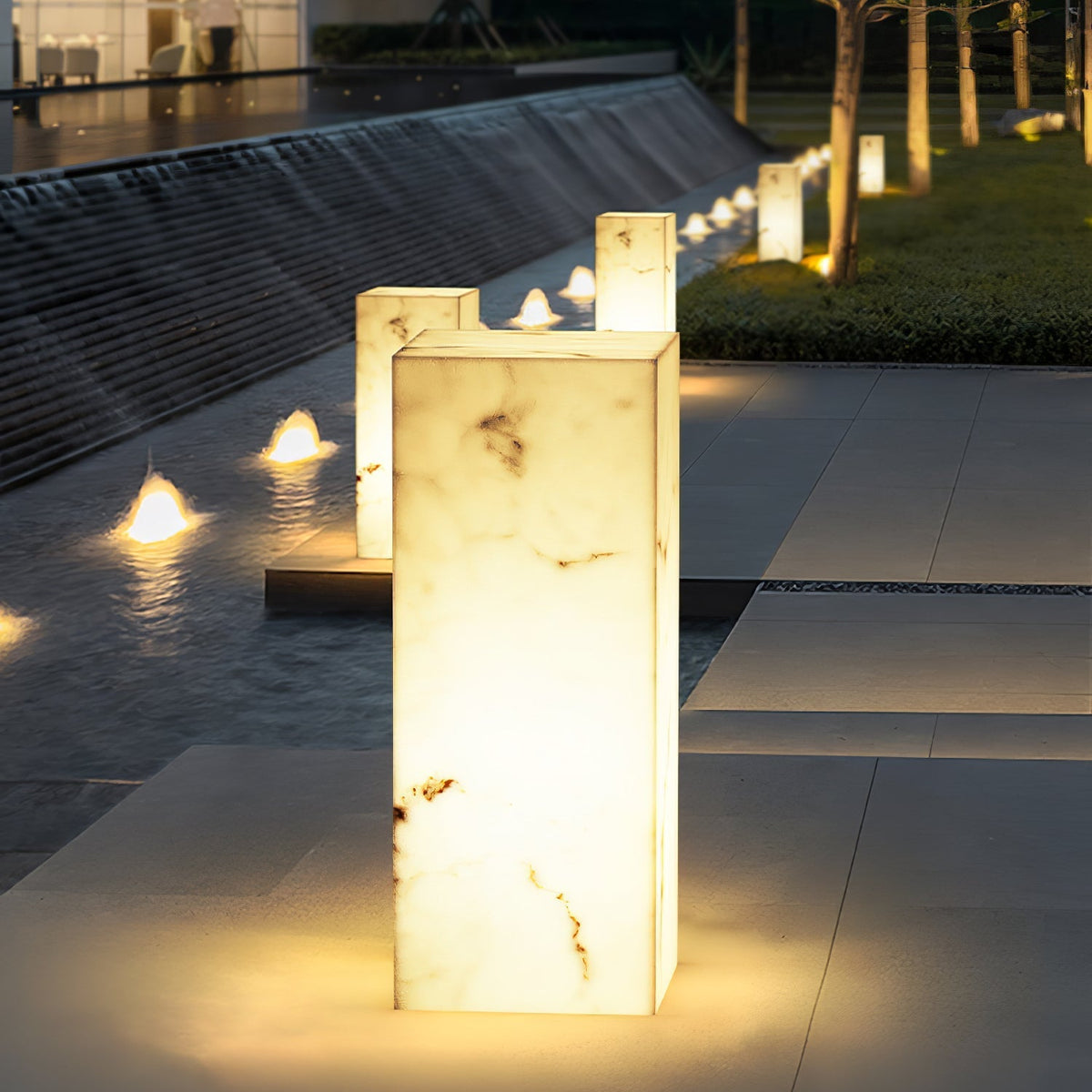 Sylvarin Faux Marble Cube Outdoor Post Lamp