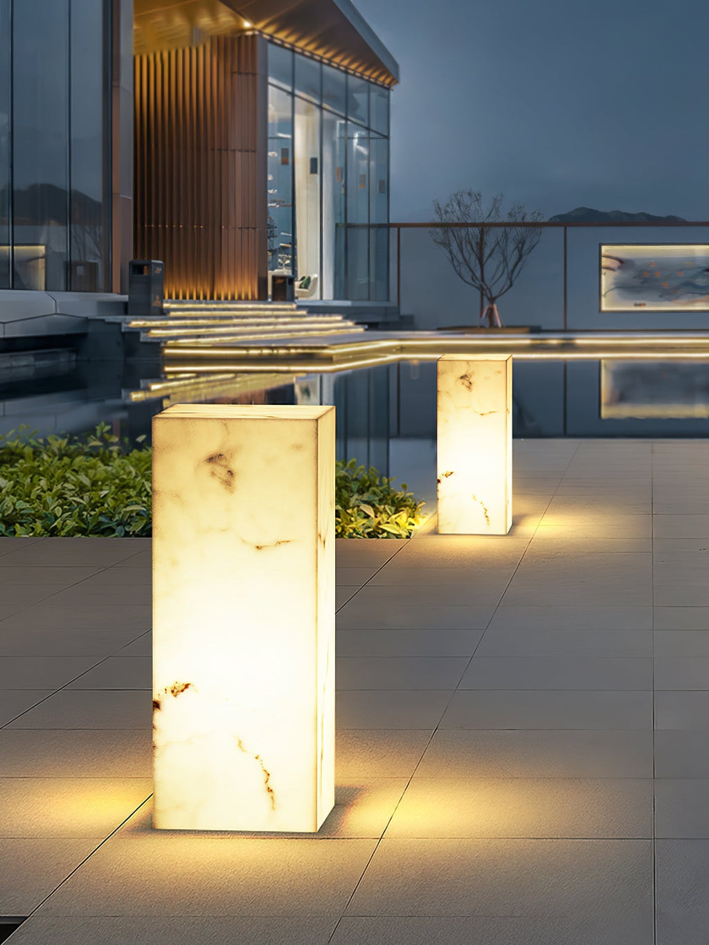 Sylvarin Faux Marble Cube Outdoor Post Lamp