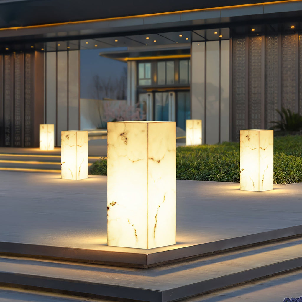 Sylvarin Faux Marble Cube Outdoor Post Lamp