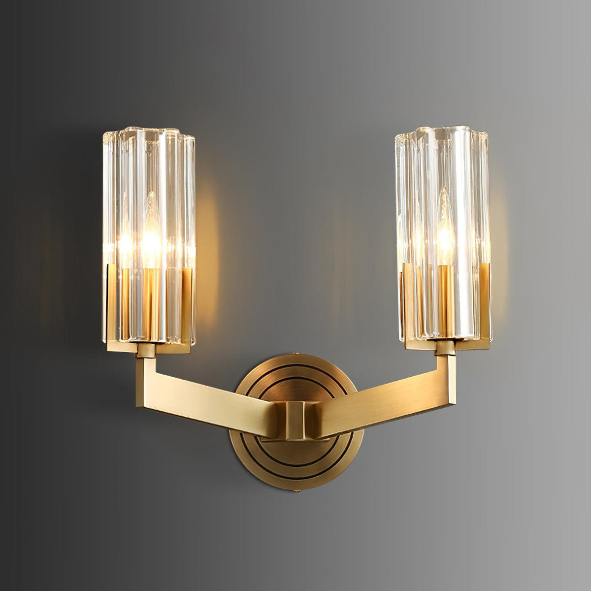 Coravine Modern Glass Brass Wall Lamp#Size_12.7″#Finish_Brass & Clear
