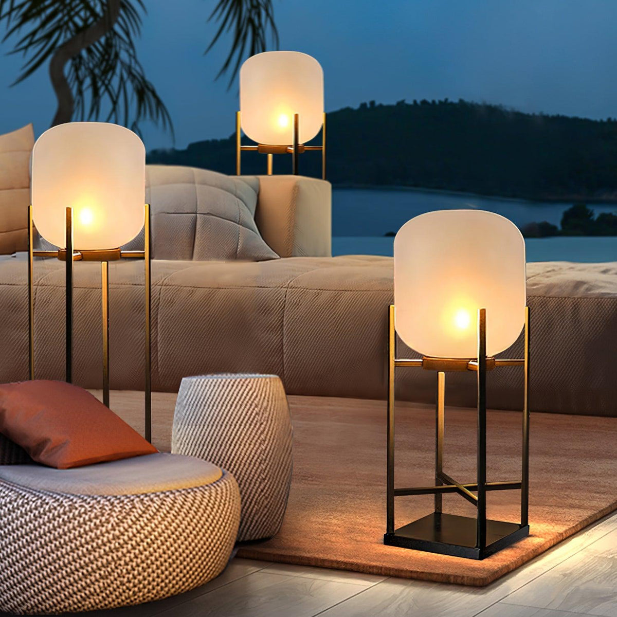 Praevora Glass Lantern Outdoor Floor Lamp