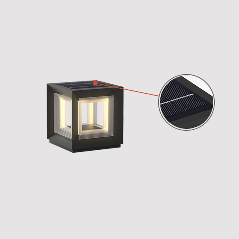 Monavere Acrylic Cube Outdoor Post Lamp#Size_D 9.8″ x H 10.2″#Power source_Model B: Solar-Powered Version