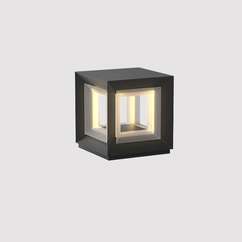 Monavere Acrylic Cube Outdoor Post Lamp#Size_D 15.7″ x H 15.3″#Power source_Model A: Wired Version#Kelvin range_Warm Light