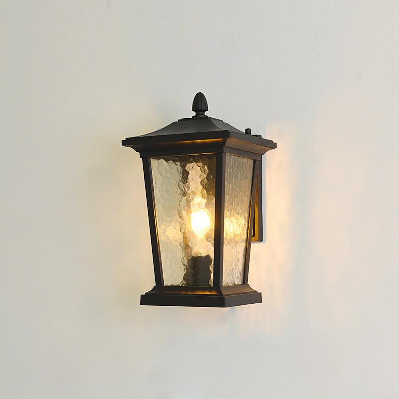 Junovaire Glass Cage Outdoor Wall Lamp#Finish_Black#Glass options_Water pattern glass