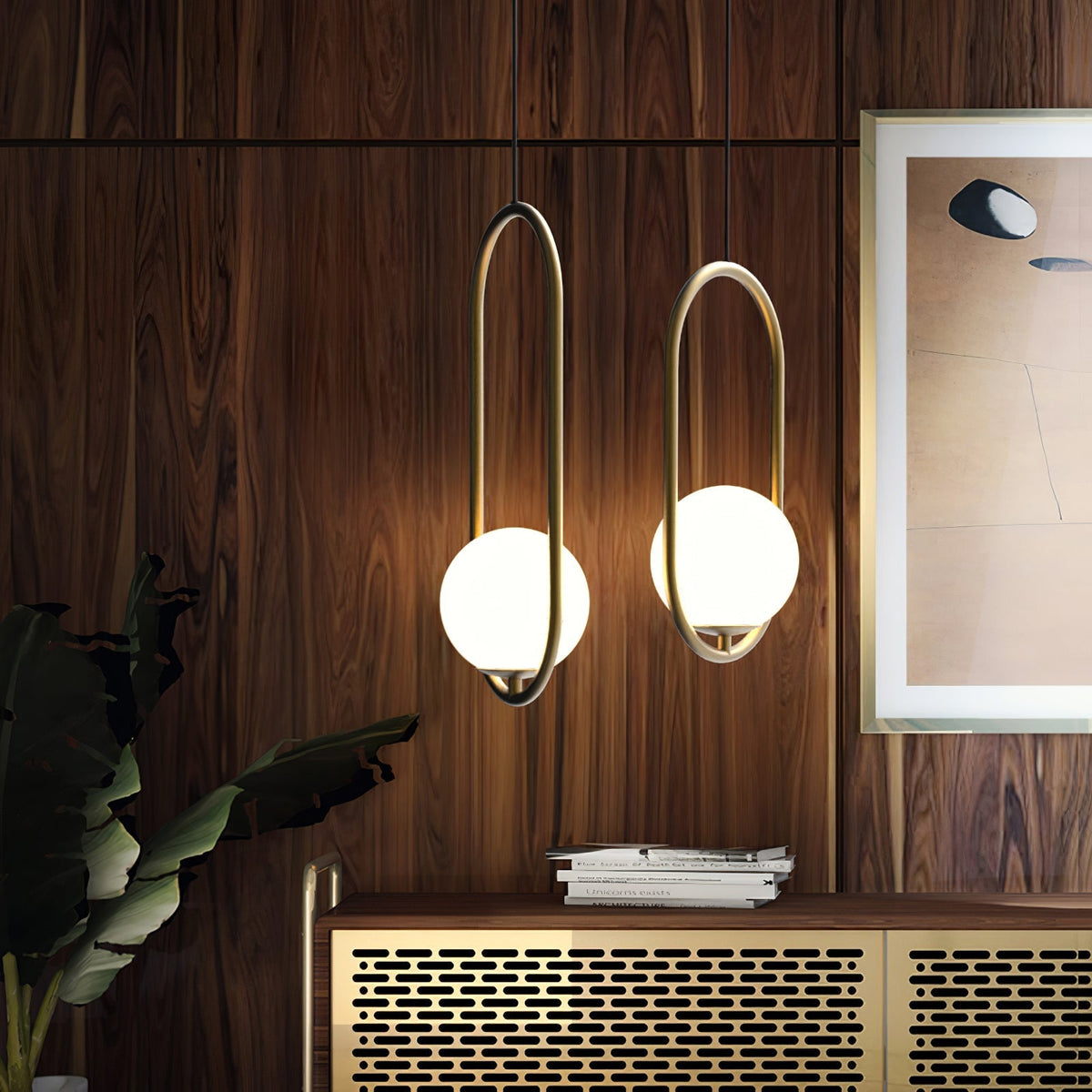 Havorine Glass Globe Brass Swag Pendant Light